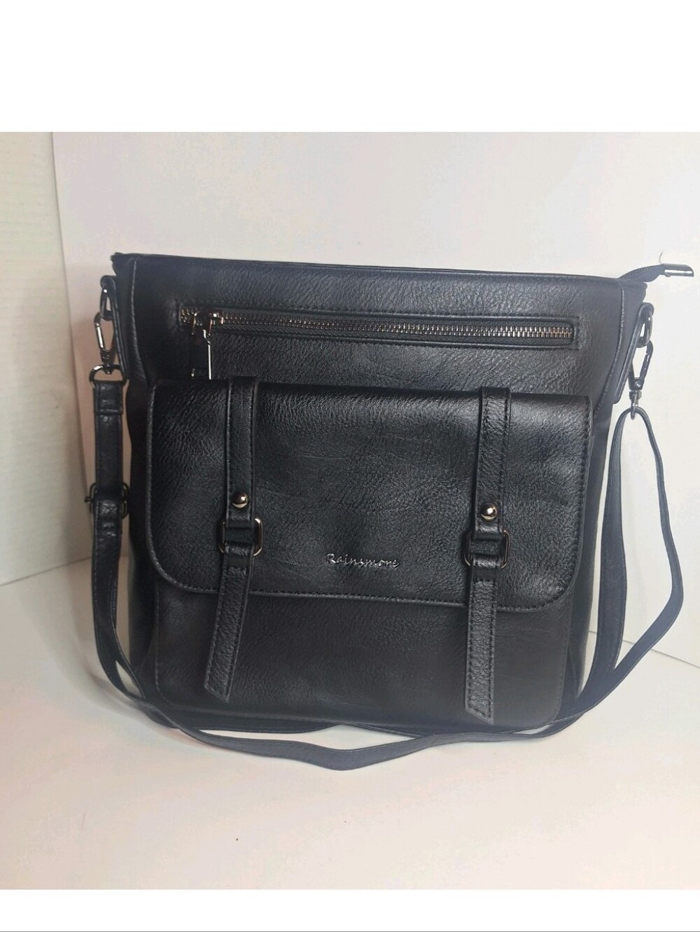 Rainsmore Medium Black Leather Crossbody Bag Lightweight Casual Waterproof Purse